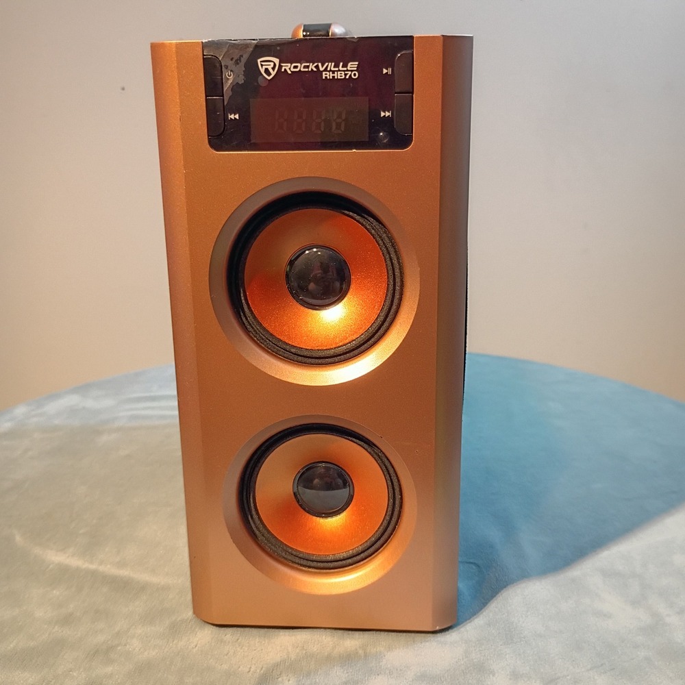 Rockville RHB70 Compact Home Theater Speaker Bluetooth USB SD FM Wood Copper